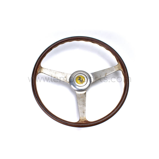 Rare Original Ferrari wooden Steering wheel with aluminium hub and horn knob